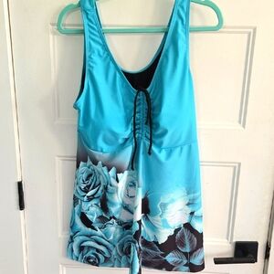 Floral Tankini Top New Without Tags Black Aqua Blue Plus Size Swimwear Beach